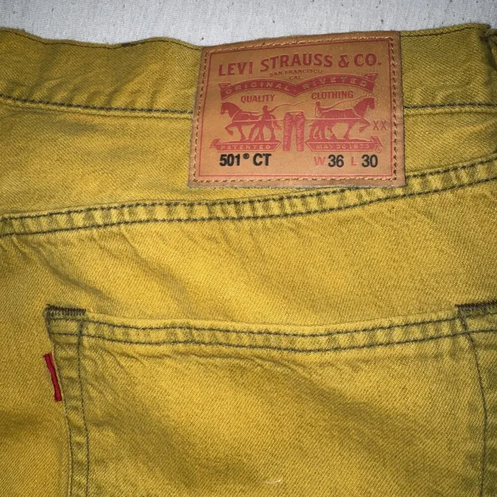 Levi's Vintage Retro Yellow Washed 501 CT Tapered Denim Jeans 36x30 NWT